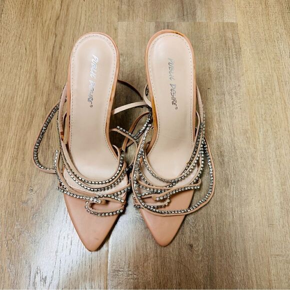 Public Desire Shoes - EUC Public Desire Rhinestone Nude Heels 7